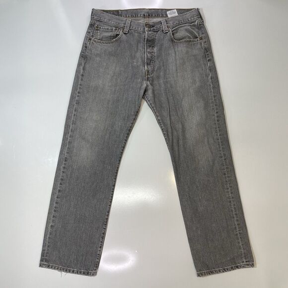 Levis 501 Denim Jeans Mens 34x30 Black Straight Leg Button Fly Red Tab Classic - Picture 1 of 11